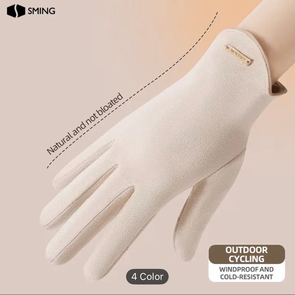 Saint Ming Warm Beige Velvet Fleece-Lined Touchscreen Windproof Winter Gloves - Picture 5 of 12